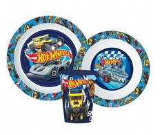 Stor Hot Wheels Mėlyna Fire vakarienės rinkinys, pusryčių indai, puodelis, dubuo, lėkštė