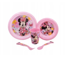 Stor Minnie Mouse 5 dalių vaikiškas pietų rinkinys - lėkštė, dubuo, puodelis ir stalo įrankiai