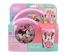 Stor Minnie Mouse 5 dalių vaikiškas pietų rinkinys - lėkštė, dubuo, puodelis ir stalo įrankiai