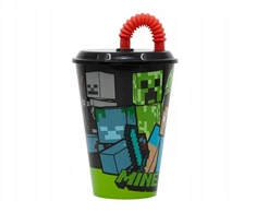 Stor Plastový pohár s vrchnákom ir slamkou MINECRAFT 430ml, 40430