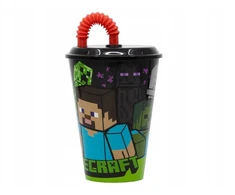 Stor Plastový pohár s vrchnákom ir slamkou MINECRAFT 430ml, 40430