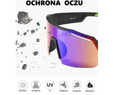 Stylion Sportiniai saulės akiniai SVM-11, UV400, juodi su mėlynais veidrodiniais lęšiais