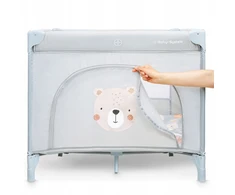 Sulankstomas vaikų maniežas Moby-System Teddy Bear su čiužiniu ir krepšiu, pilkas, 97 x 100 x 77 cm