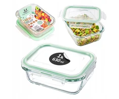 Superbutelki LUNCHBOX 630 ml STIKLINIS TAKAS, atsparus karščiui, tinkamas naudoti mikrobangų krosnelėje