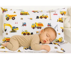 Supreme Style Pagalvės užvalkalas: ekskavatorius, kranas, mašinos, automobiliai, transporto priemonės, 40x60, balta medvilnė, vaikams