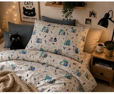 Supreme Style Užvalkalas kotki koty kocia rodzina bawełniana 70x80 dziecięca mėlyna