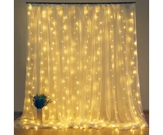 Šviesos užuolaida 300LED 3x3m šiltai baltos lempos + nuotolinio valdymo pultas