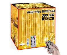Šviesos užuolaida 300LED 3x3m šiltai baltos lempos + nuotolinio valdymo pultas
