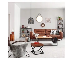 Taburetė Footstool Minkšta loft pramoninė taburetė, dirbtinė oda, ruda