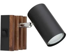 Sieninis šviestuvas Taškinis šviestuvas GLOBO KAYDEN, 1xGU10 max 1x25W metalas/medis juodos sp 8x10x12,5cm