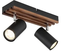 Lubinis šviestuvas Taškinis šviestuvas GLOBO KAYDEN, 2xGU10 max 2x25W metalas/medis juodos sp 8x10x26cm