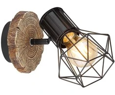 Lubinis šviestuvas Taškinis šviestuvas GLOBO Priska, 1 x E27, 60W, medžio/juodos sp., 13 x 18,5 x 19,5 cm