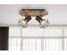 Lubinis šviestuvas Taškinis šviestuvas GLOBO Priska, 2 x E27, 60W, medžio/juodos sp., 12 x 23 x 38,5 cm