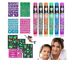 TATUiruočių rinkinys – 6 BRĖŽČIŲ RAŠIKLIAI + 144 Šablonai + lipdukai
