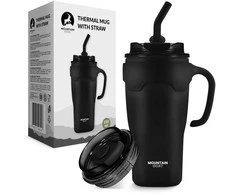 Terminis puodelis su šiaudeliu, 650 ml, juodas