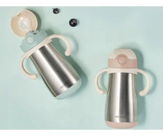 Termo gertuvė su šiaudeliu Mother-K Hug kreminė, 350 ml.