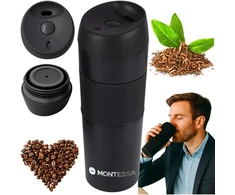 TERMOSAS ARBATAI IR KAVAI DIDELIS, NESKLYDUS, Juodas TRAVEL 450ml MONTESSA
