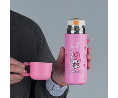 Termosas mergaitėms su puodeliu, metalinis sietelis, 480ml, rožinis MY MELODY Kite