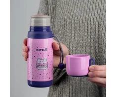 Termosas su puodeliu vaikui, 350 ml, rožinis, su Kite plienine rankena