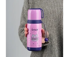 Termosas su puodeliu vaikui, 350 ml, rožinis, su Kite plienine rankena