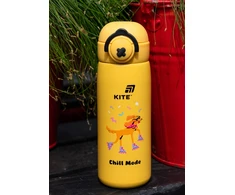 Termosas su šiaudeliu vaikams, geltonas, su metaliniu sieteliu, 430 ml Kite