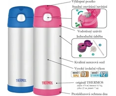 Thermos Termosas su šiaudeliu vaikams - 470 ml, nerūdijančio plieno, rožinis