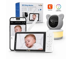 TKW Elektroninis kūdikio monitorius su 5 colių HD 1080P WiFi kamera, nakties šviesos sukimosi 355 VOX