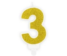 PartyDeco Gimtadienio žvakutė nr 3 auksinė blizganti 7cm
