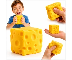 Toys GNIOTEK DIDELIS SŪRIS GELTONAS SŪRIO KUBAS ANTESTRESSAS ŽAISLAS 5 cm SQUISHY MOCHI