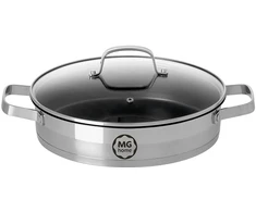 Tradicinis žemas puodas, 28 cm, dangtis, nerūdijantis plienas, MG Home, dujų indukcija