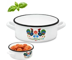 Tragar Emaliuotas puodas 14cm su rankenėlėmis Tradicinis baltas liaudies puodas 0,9L