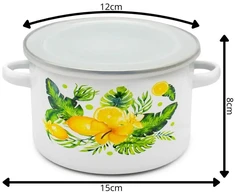 Tragar Puodas su dangteliu emaliuotas puodas 14 cm virtuvės sriuboms citrinos 1,3 l
