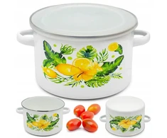 Tragar Puodas su dangteliu emaliuotas puodas 16 cm virtuvės sriuboms citrinos 1,85 l