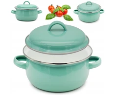 Tragar Puodas su rankenomis ir dangčiu 1,3 l Celadon emalio puodas 16cm