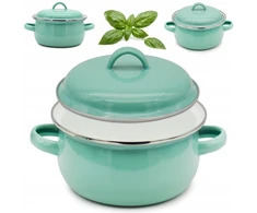 Tragar Puodas su rankenomis ir dangčiu 950ml Celadon emalio puodas 14cm