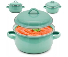 Tragar Puodas su rankenomis ir dangteliu 600ml Celadon emalio puodas 12cm