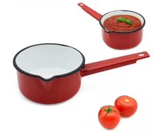 Tragar Tradicinis 14 cm emaliuotas plieno puodas su raudonai dėmėta rankena 1L