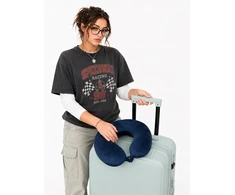 TRAVEL NECK PILLOW kruasanas, skirtas lėktuvo atminties putoms BLU MOONKY mėlynas