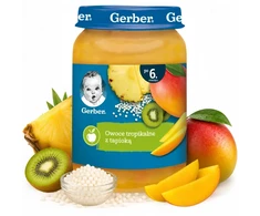 Tropinių vaisių desertas su tapijokos bananais ananasų mango 6 m+ Gerber 190 g