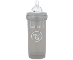 TwistShake buteliukas nuo pilvo dieglių 260ml, spenelis M 2m PASTEL Pilkas