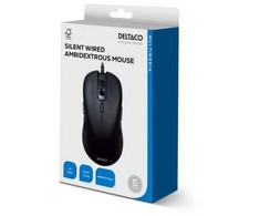 Tyli su laidu dvipusė DELTACO pelė, 6 mygtukai, 1000-6400 DPI, juoda / MS-810
