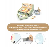 UMU Medinės parduotuvės kasos aparatas su priedais 35 vnt.