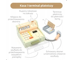 UMU Medinės parduotuvės kasos aparatas su priedais 35 vnt.