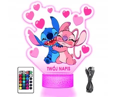 Upominki_Pl 3D LED naktinė lempa su vardu Fairy Tale Lilo ir Stitch Angel mergaitei