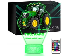 Upominki_Pl Lampka Nocna 3D LED su Imieniem Traktor Ciągnik John Deere Chłopca Urodziny