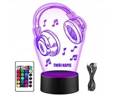 Upominki_Pl Naktinė lempa LED Ausinės MUZYKA 3D + Pultas prezent URODZINY statuetka