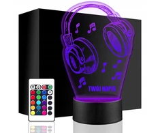 Upominki_Pl Naktinė lempa LED Ausinės MUZYKA 3D + Pultas prezent URODZINY statuetka