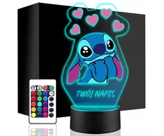 Upominki_Pl Naktinė lempa LED Bajka Lilo i Stich 3D + Pultas prezent dziecka URODZINY