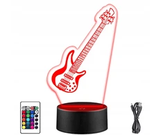 Upominki_Pl Naktinė lempa LED GITARA ELEKTRYCZNA 3D + Pultas prezent URODZINY statuetka