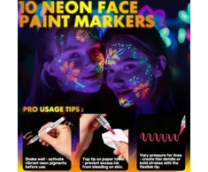 UV neoniniai fluorescenciniai veido žymekliai vaikams, žymeklis 10 vnt